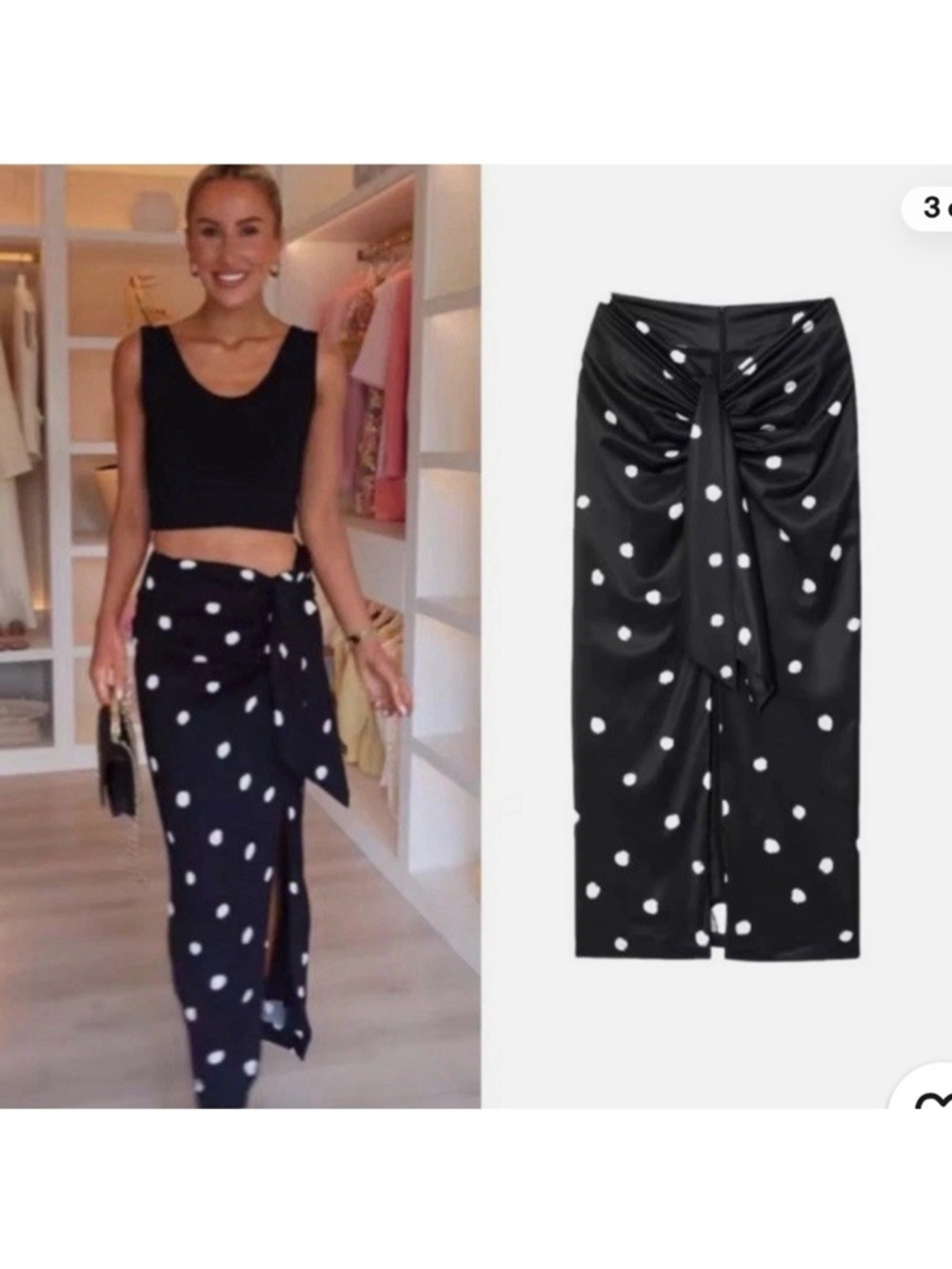 Zara Black Maxi Skirt with White Polka Dots - Picture 2 of 5